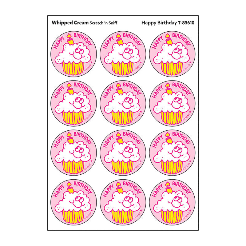 Happy Birthday/Whipped Cream Scented Stickers, Pack of 24