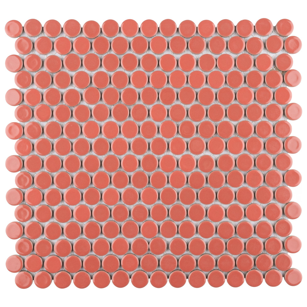Hudson Penny Round Vermilio 11-7/8 in. x 12-5/8 in. Porcelain Mosaic Tile