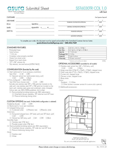 Spec Sheet — Cd Shower Spec Sheet Asura Sst 6030 Tr 1 0 Seat