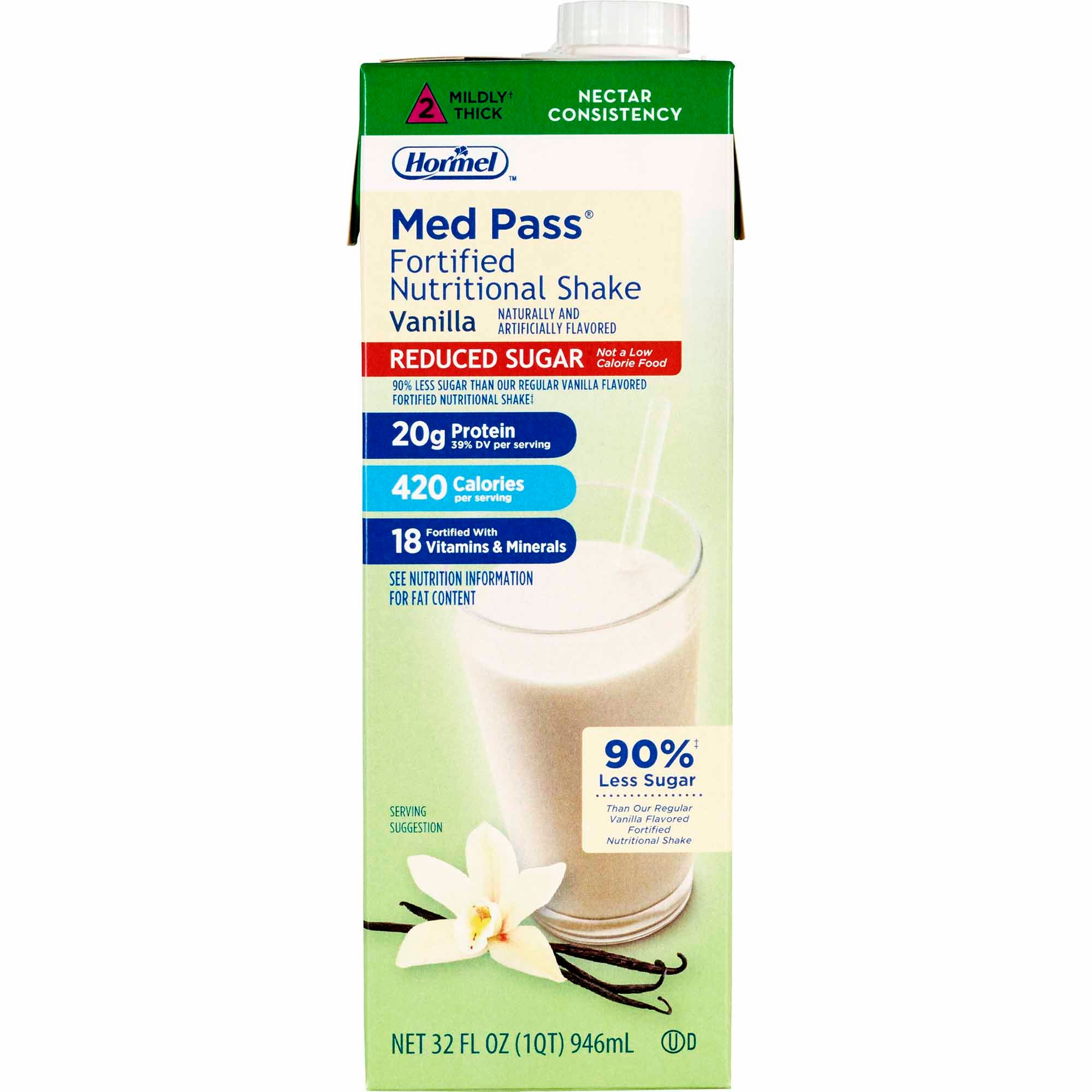 Med Pass® Reduced Sugar Vanilla Fortified Nutritional Shake, 32-ounce carton