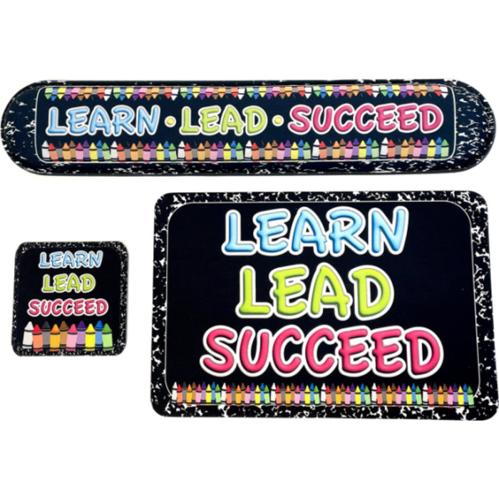 The Original Fun Mat&reg; Computer Desk Mats, Set of 3, (1) Mouse Pad, (1) Keyboard Wrist Pad, (1) Coaster, Learn, Lead, Succeed, Crayon Composition