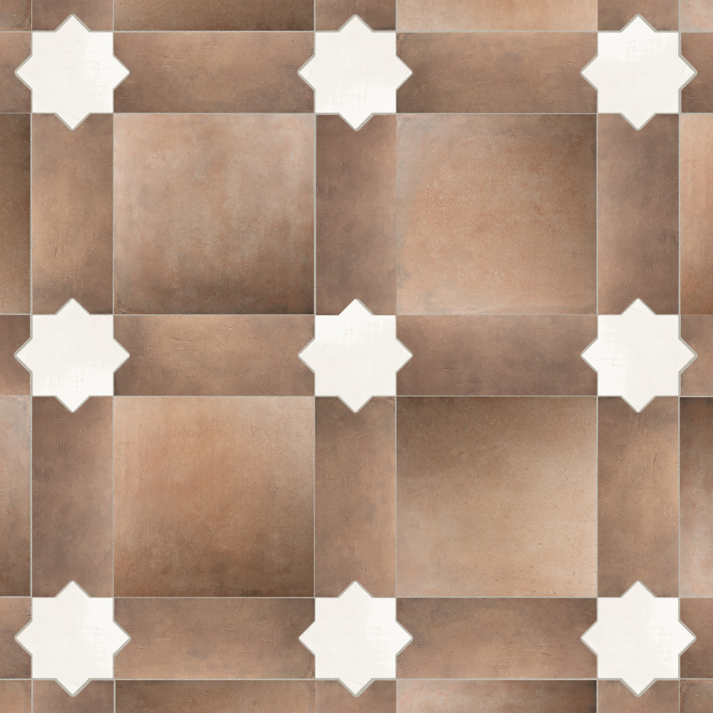 Argile Bordeaux Ferrara with Losanga and Bianco Star 24.63x24.63 Specialty Porcelain Floor and Wall Digital Pattern