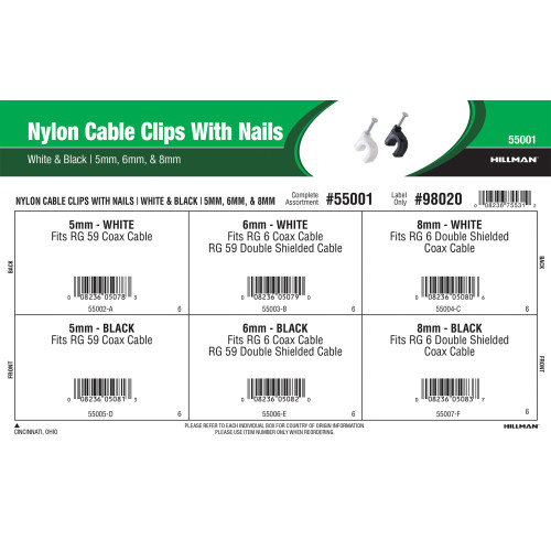 White & Black Metric Nylon Cable Clips with Nails Assortment (5mm, 6mm, & 8mm)