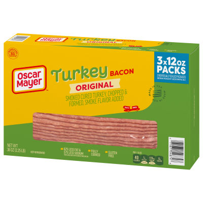 Oscar Mayer Fully Cooked & Gluten Free Turkey Bacon, 3 ct Box, 12 oz Packs, 53-55 total slices