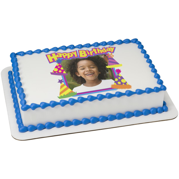 Happy Birthday Party Hats PhotoCake® Edible Image® Frame