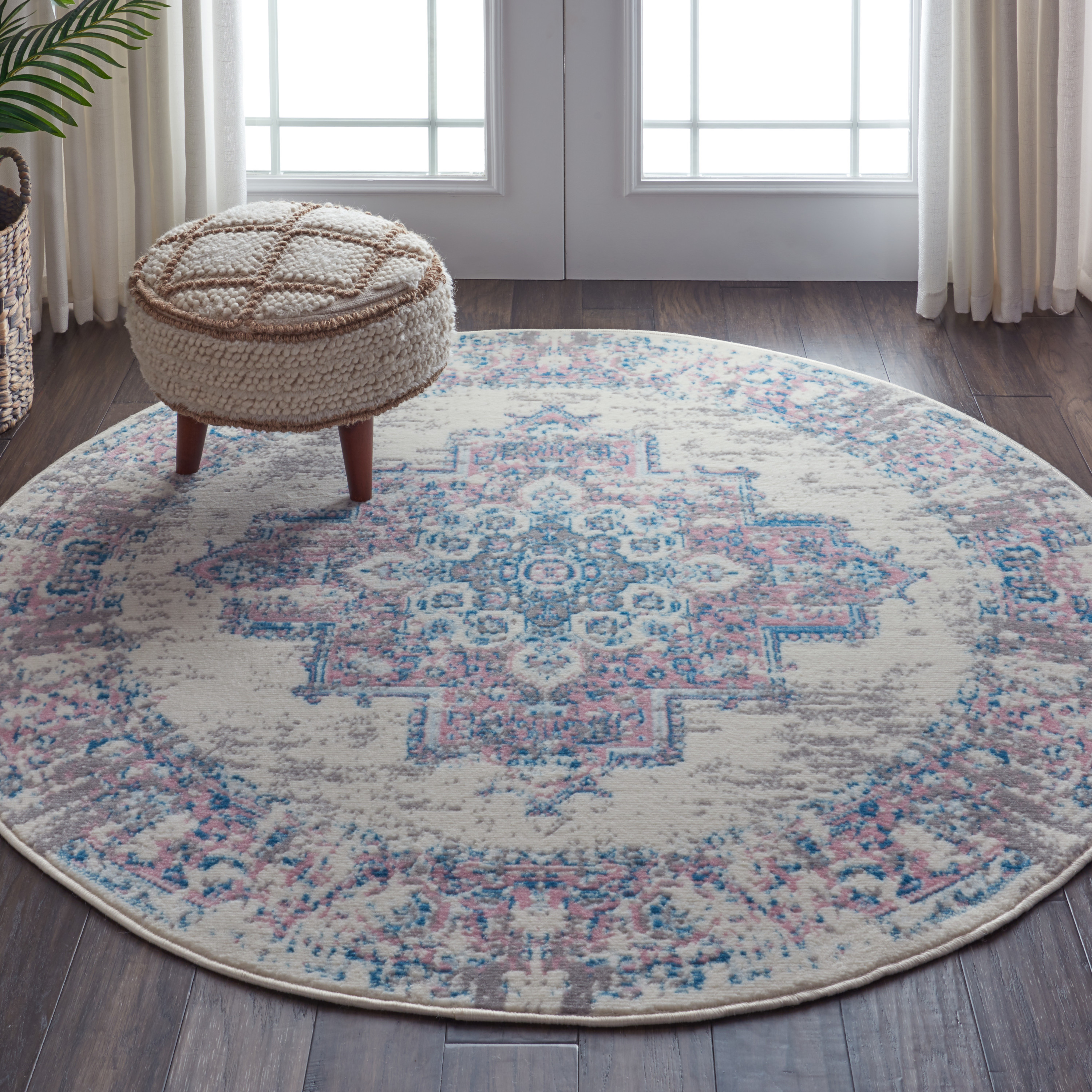 Nourison Grafix 4' x Round Ivory Pink Vintage Indoor Rug