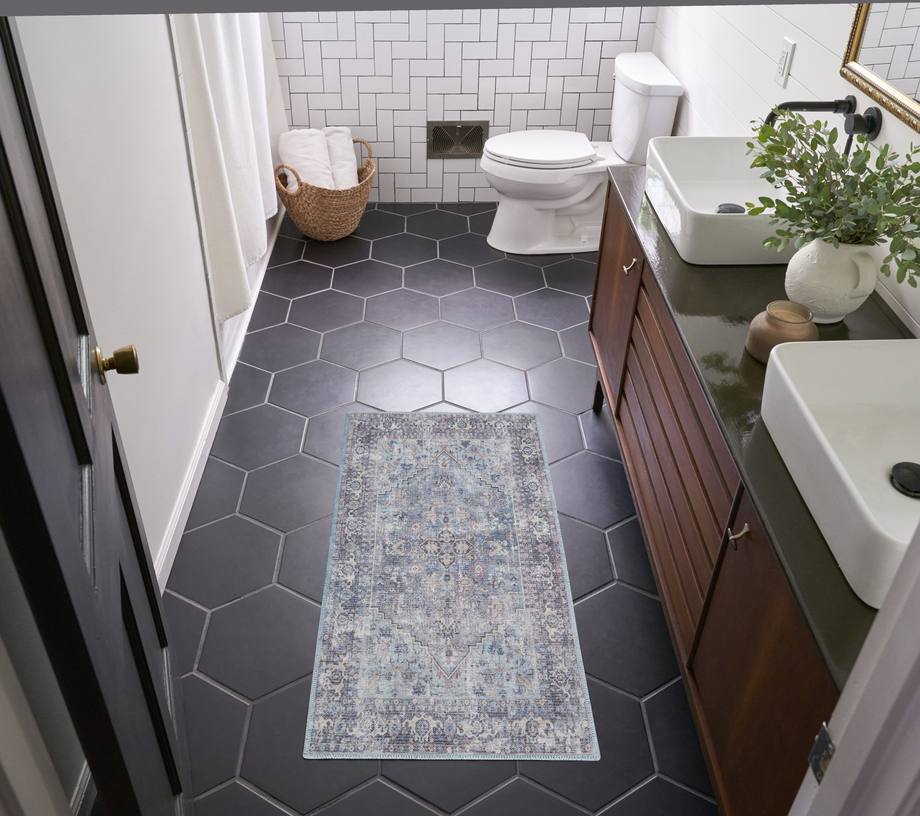 Nourison New Concept Washables 2' x 3'9" Light Grey Blue Vintage Indoor Rug