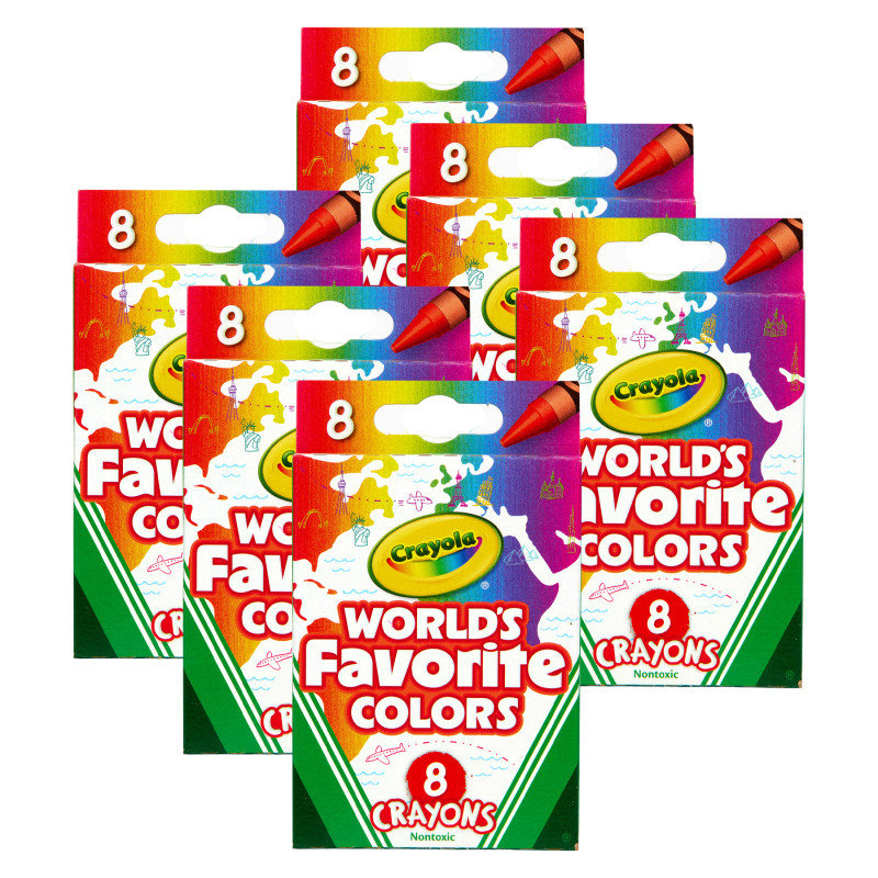 World's Favorite Colors Crayons, 8 Per Box, 6 Boxes