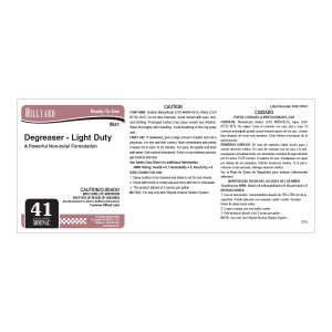 Hillyard, Label RTU Ars 1 841 Degreaser Light Duty