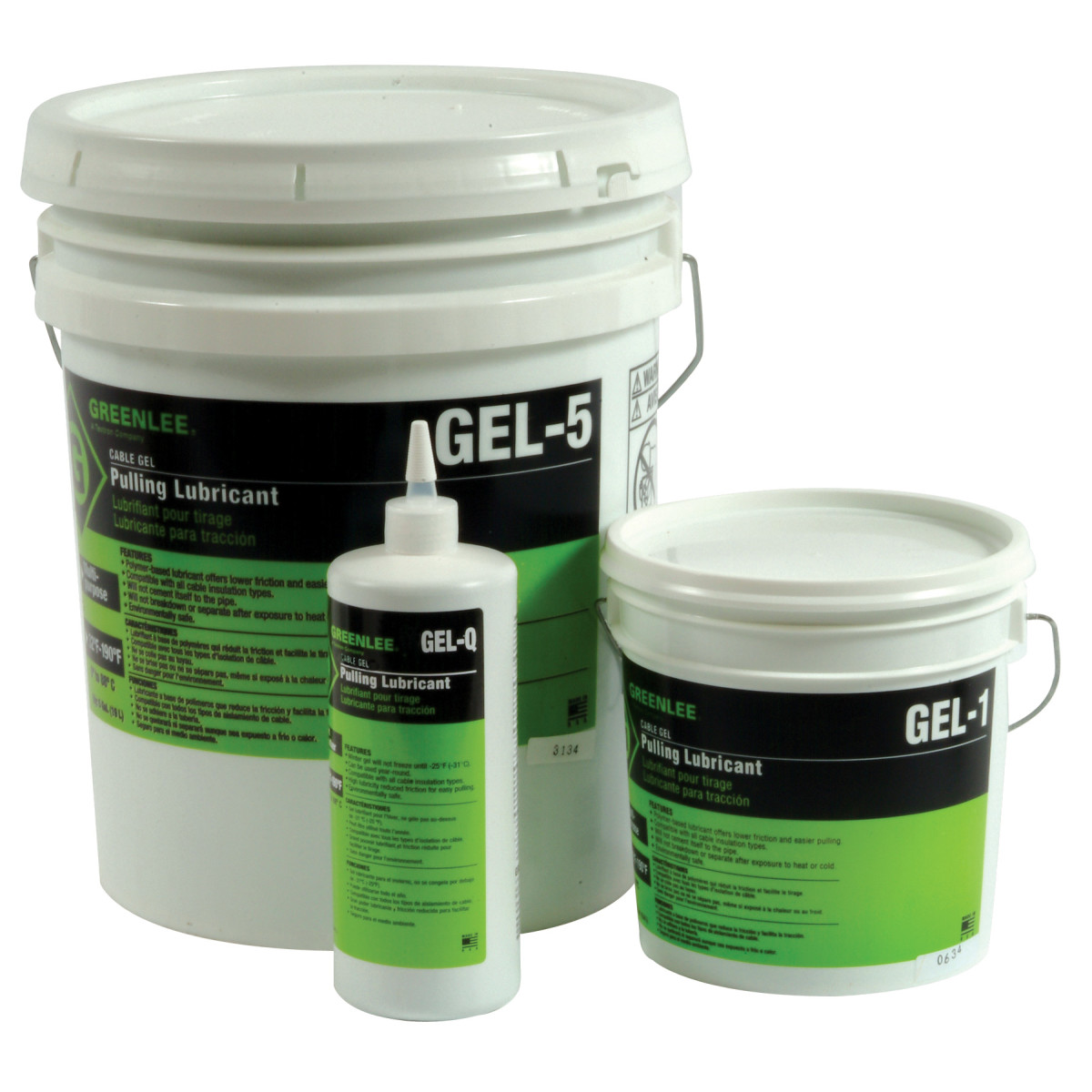 Cable-Gel™ Cable Pulling Lubricant Five (5) Gallon.  Polymer-based, no silicon lubricant offers lower friction and easier pulling.  Compatible with all cable insulation types.  Cleans up quickly.  Non-staining.  Higher lubricity than competitive products.  Will not cement itself to the pipe.  Dries slowly.  Can be applied by hand or pump.  Will not break down or separate after exposure to heat or cold.  Environmentally safe/non-hazardous.