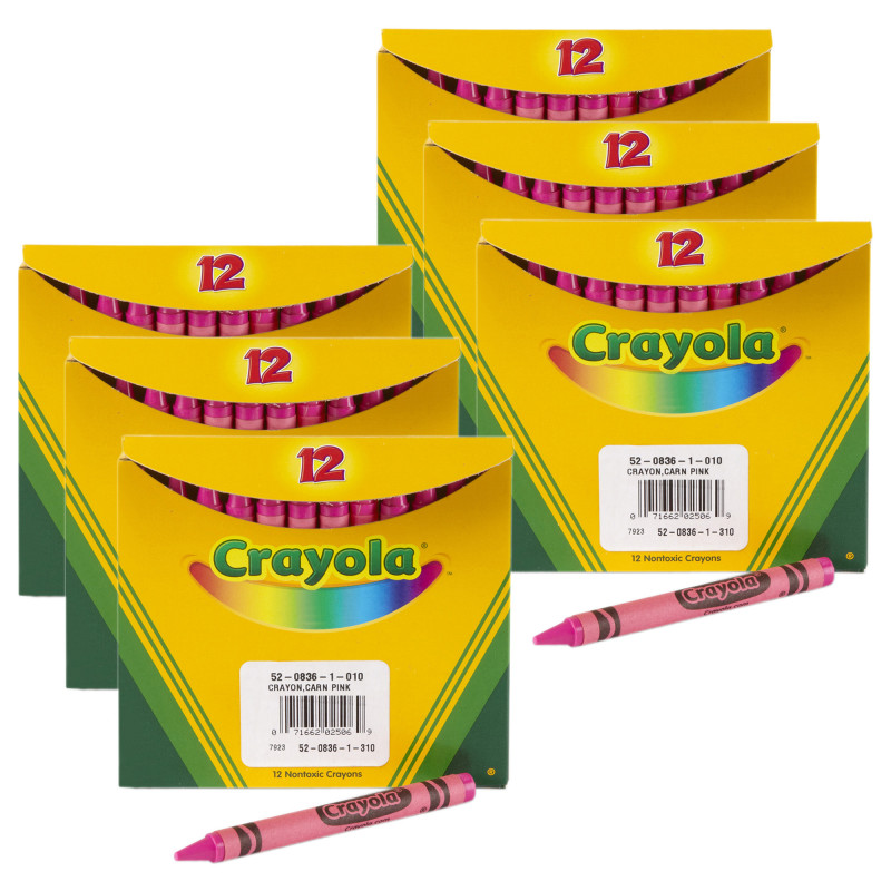 Bulk Crayons, Regular Size, Carnation Pink, 12 Per Pack, 6 Packs
