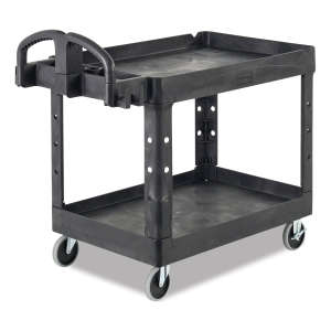 Rubbermaid Commercial, BRUTE Heavy Duty, Ergo Handle, Lipped Shelf, Small, Utility Cart, Black