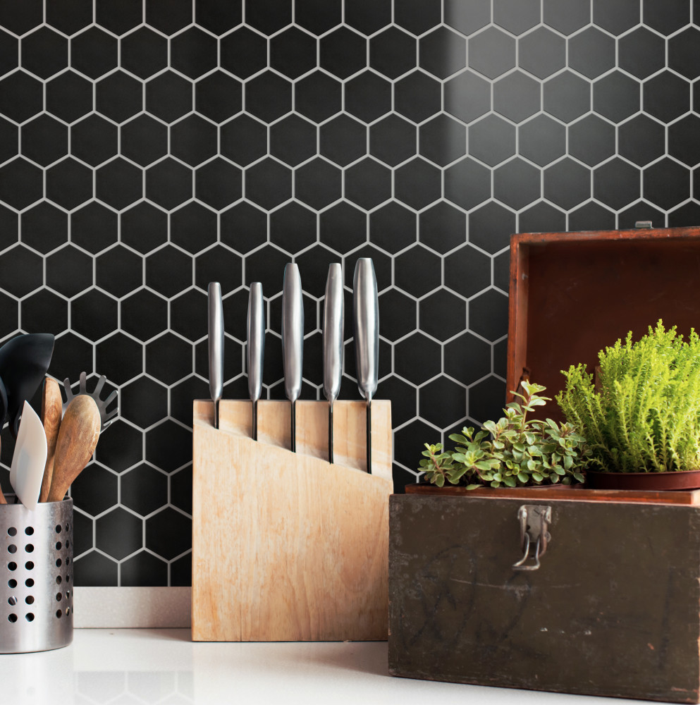 Sample – Metro 2″ Hex Matte Black Porcelain Mosaic Tile