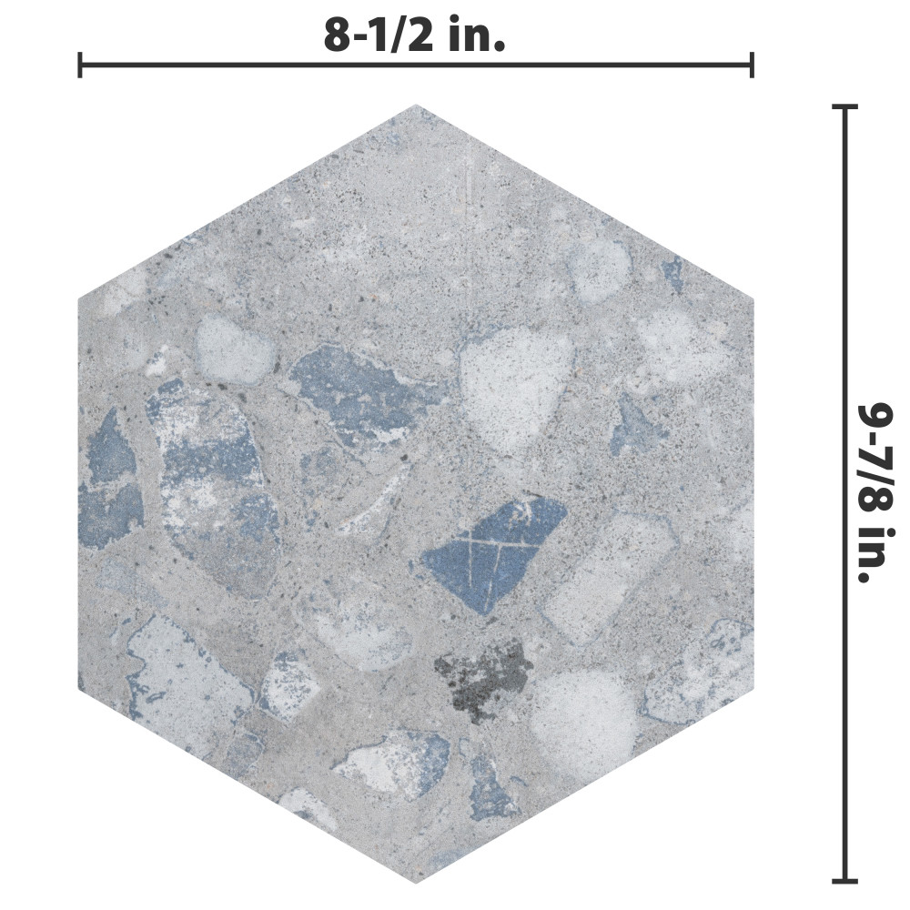 Recycle Hex River Blue 8-1/2 in. x 9-7/8 in. Porcelain Floor and Wall Tile