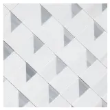 Pietra Visivo Collection Bianco Dolomiti Light Select Honed, Bianco Dolomiti Dark Select Honed, And Sterling Blue Light Select Honed 11×12 Innerangle Mosaic Honed