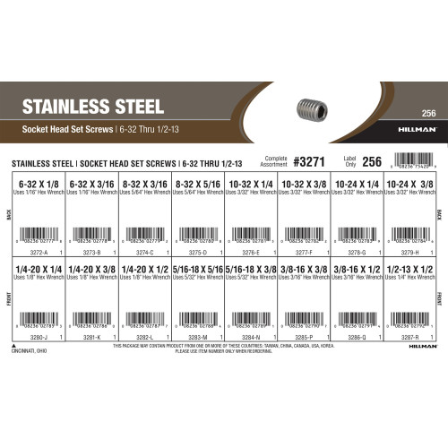 Stainless Steel Socket-Head Set Screws Assortment (#6-32 thru 1/2