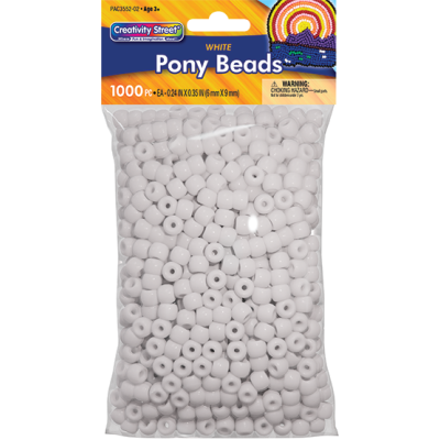 Creativity Street  Pony Beads, White,  6 mm x 9 mm, 1000 Pieces