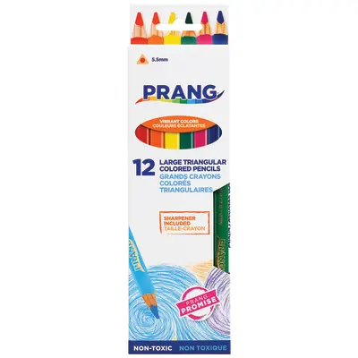 Prang Triangular Colored Pencils With Sharpener, Assorted Colors, 5.5 mm Core, 12 Count