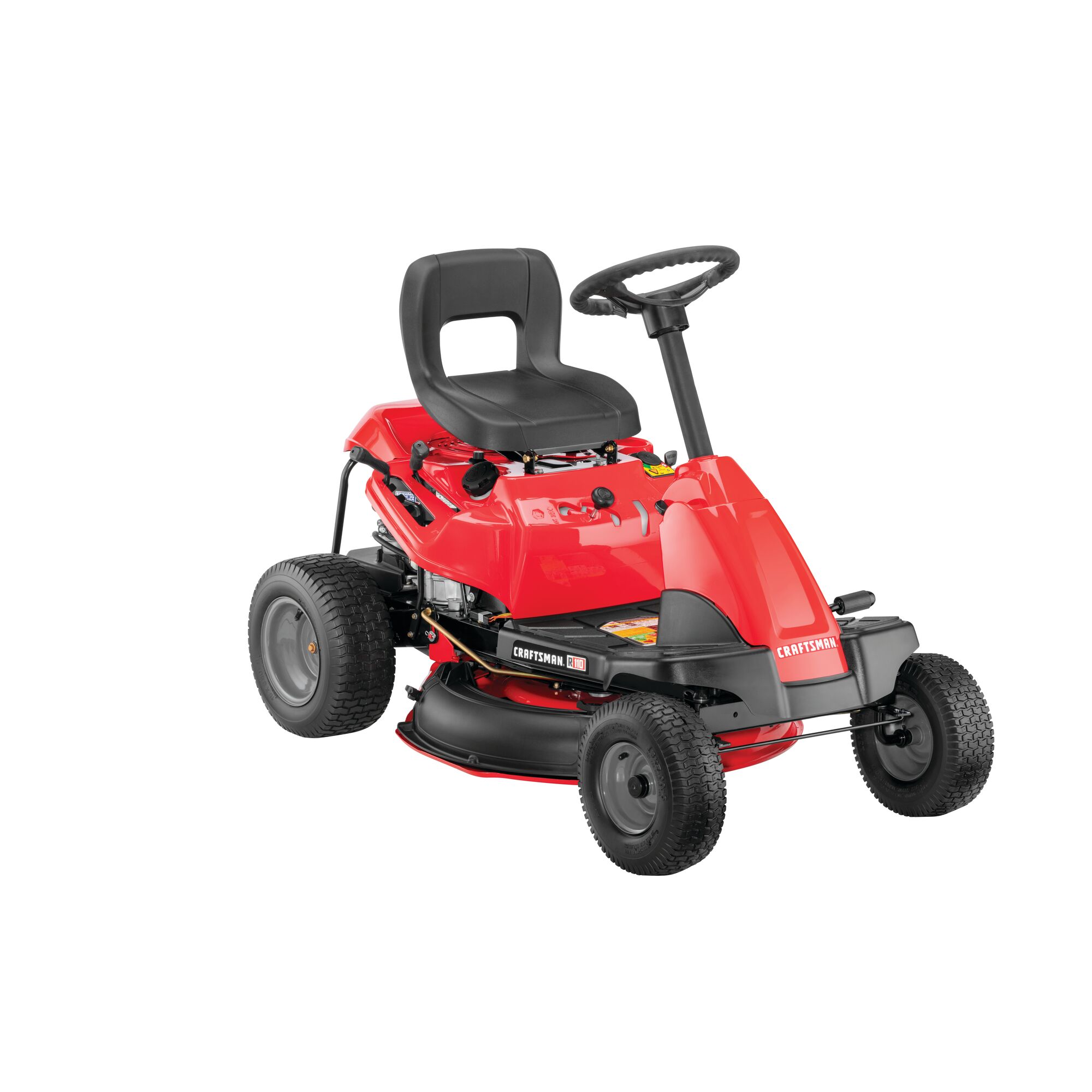 Right profile of 30 inch 10 h p gear drive mini riding mower with mulching kit.