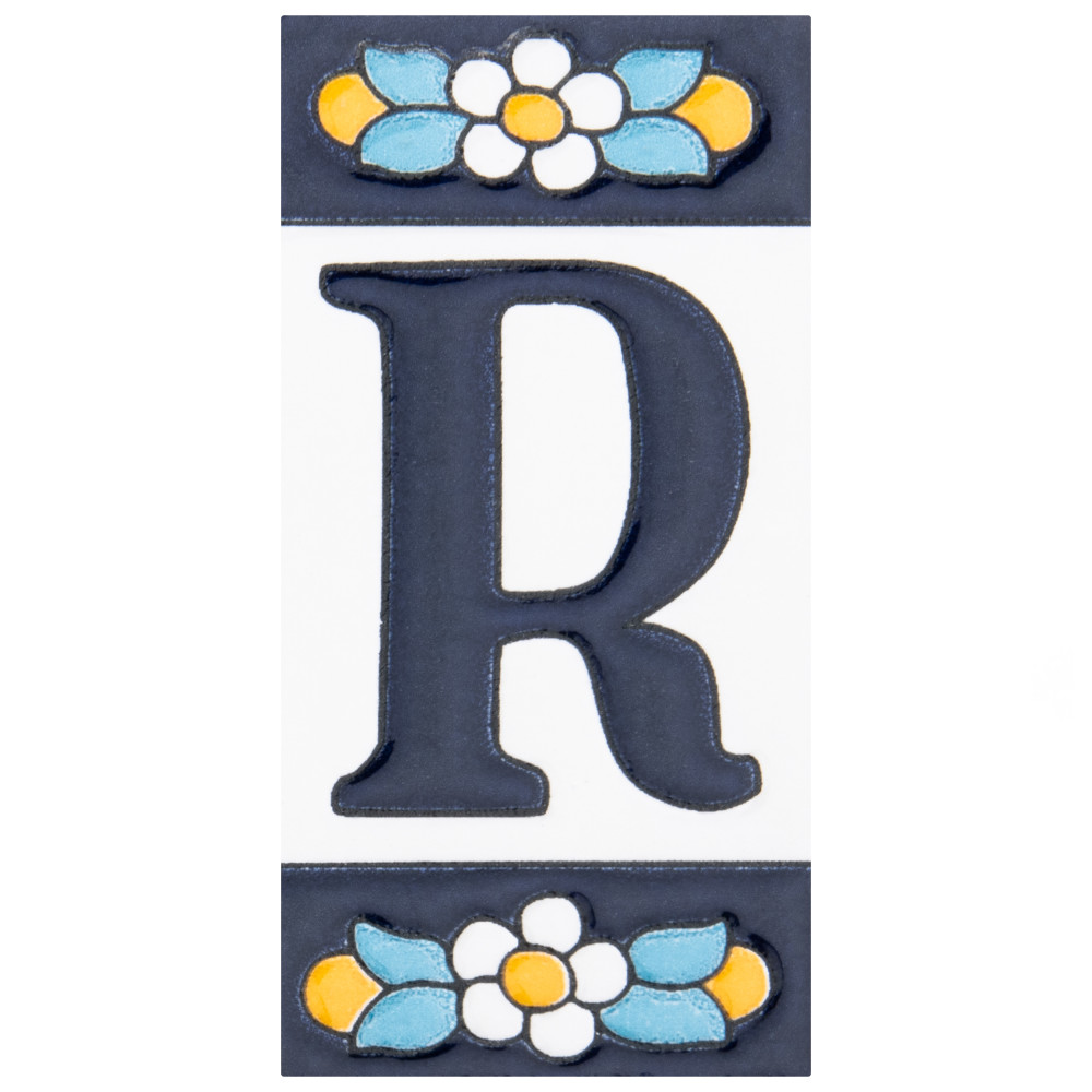 Sevillano Flora Address Letters R 2-1/8 in. x 4-3/8 in. Ceramic Wall Trim