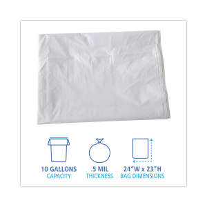 Boardwalk,  LLDPE Liner, 10 gal Capacity, 24 in Wide, 23 in High, 0.5 Mils Thick, White