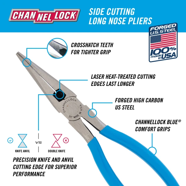 317 8-inch Long Nose Pliers with Side Cutter
