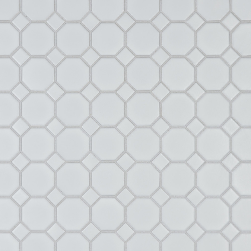 Metro Octagon Matte White w/ White Dot 11.5x11.5 Octagon Porcelain Floor and Wall Digital Pattern