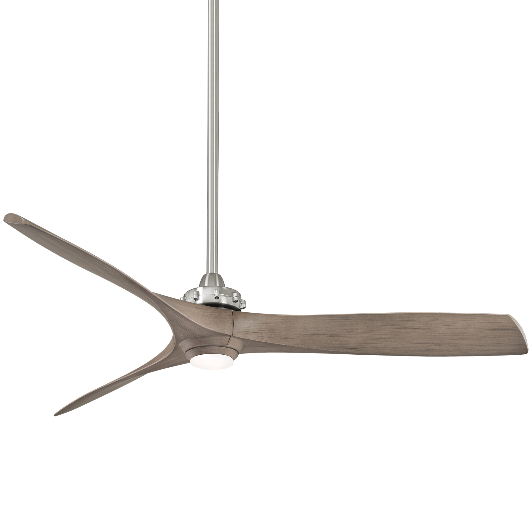 The Aviation LED ceiling fan delivers powerful airflow with integrated LED lighting in a contemporary brushed nickel finish. Its 60-inch blade span and DC motor provide efficient cooling for large spaces. - alternate view