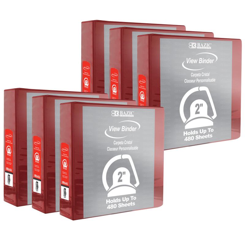 Slant D Ring View Binder with 2 Pockets, 2", Burgundy, Pack of 6