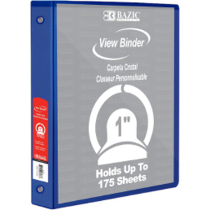 3-Ring View Binder with 2 Pockets, 1", Blue