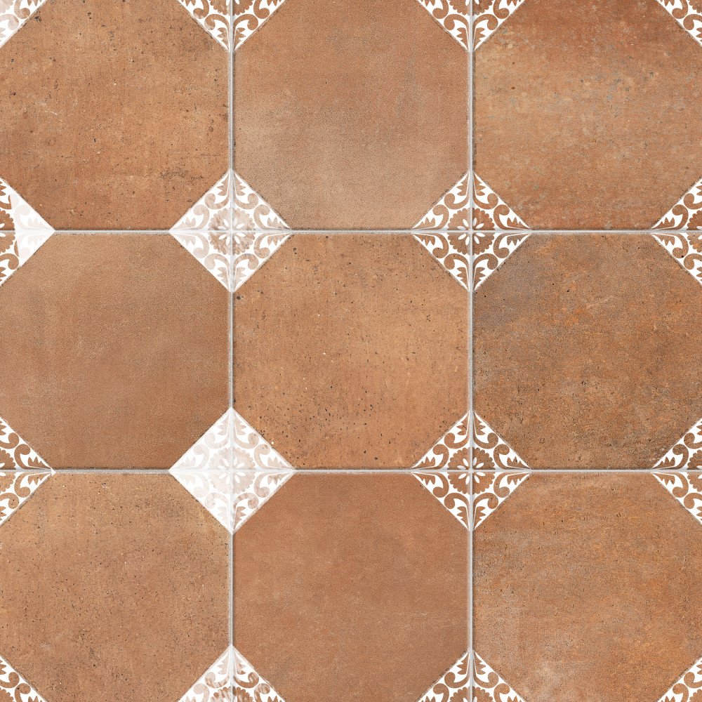 Degas Cotto with White Deco 8-7/8 in. x 8-7/8 in. Porcelain Floor and Wall Tile