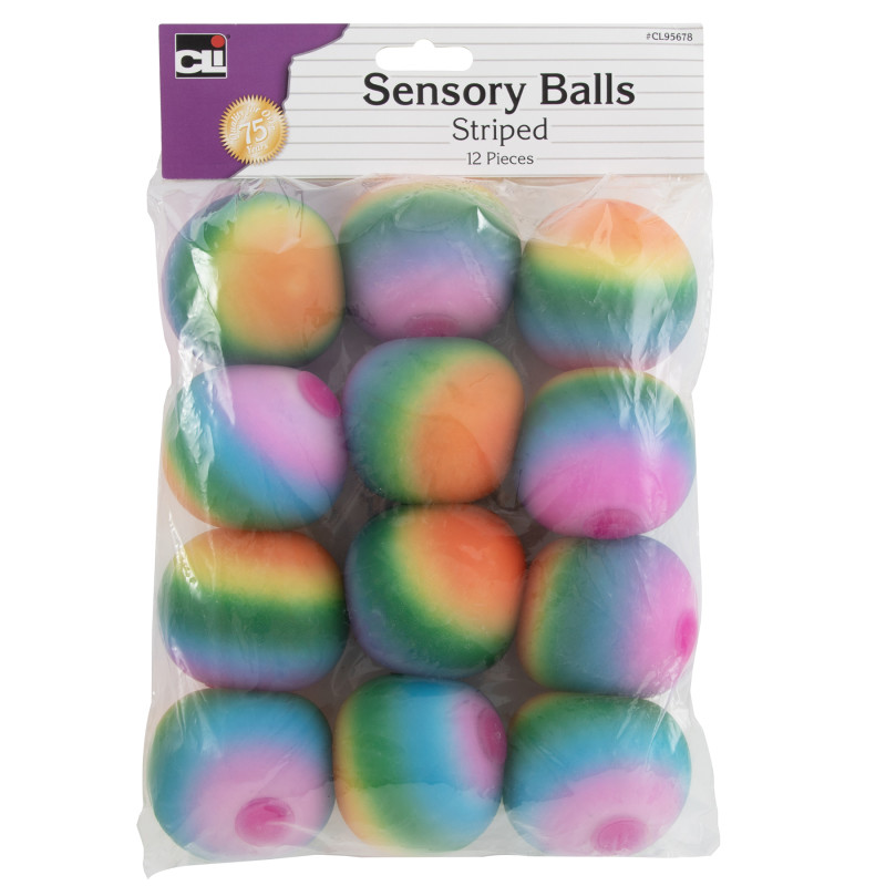 Sensory Balls, 2.5 in., Assorted Striped Colors, Pack of 12