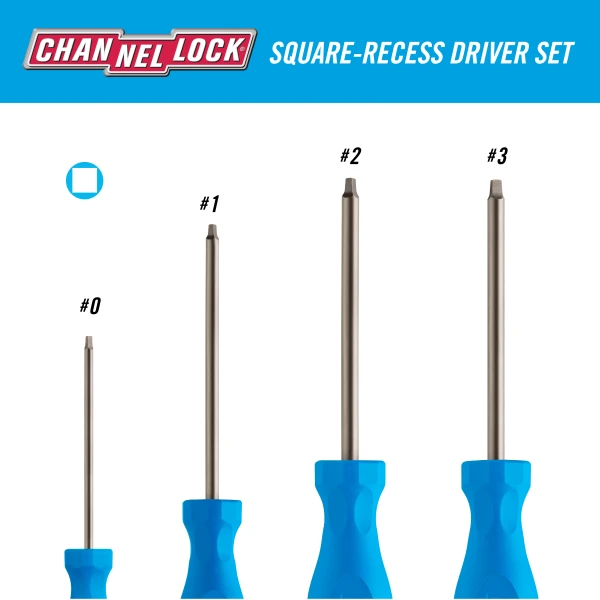 SQ-4H 4pc Square-Recess Screwdriver Set