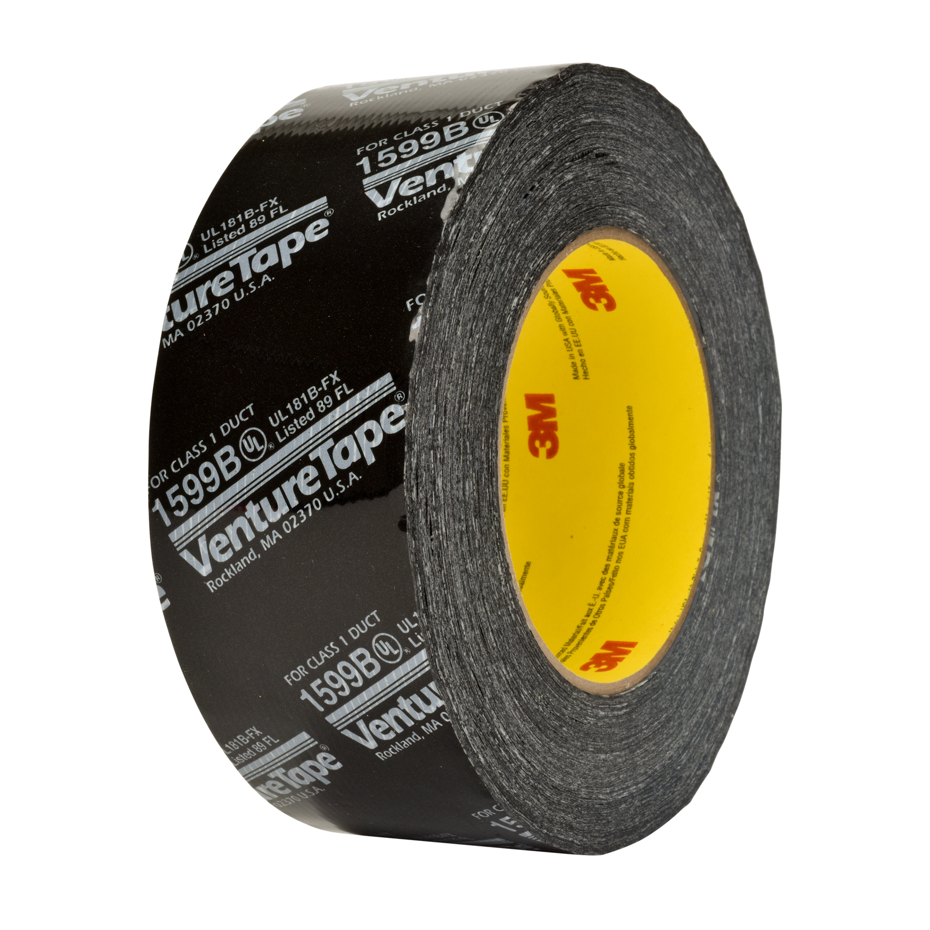 3M™ Venture Tape™ UL181B-FX Polypropylene Duct Tape 1599B, Black, 72 mm
x 109.7 m, 3 mil, 16 rolls per case