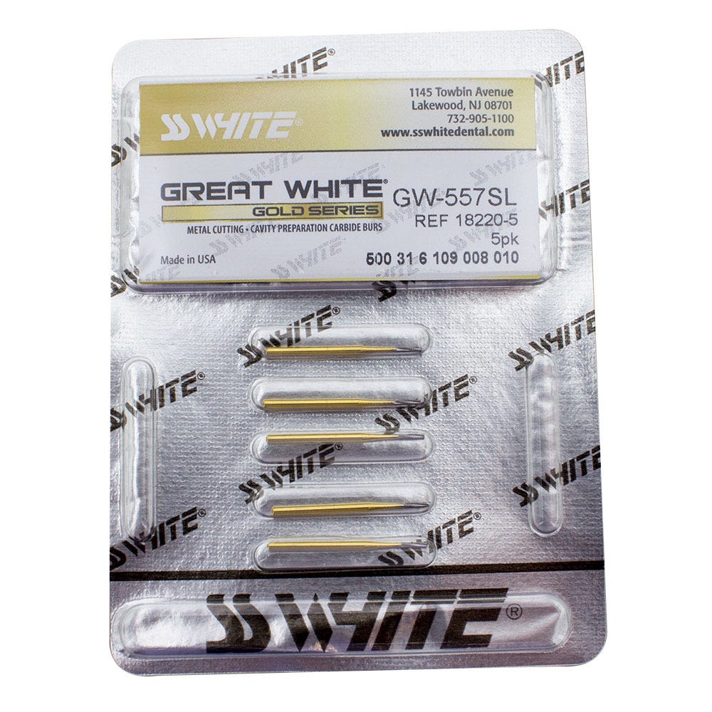 Great White™ Gold Series Bur Carbide #GWSL557 Straight Fissure FG - 5/Box