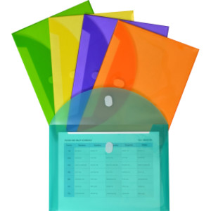 XL Reusable Envelopes, Hook and Loop Closure, 8 1/2 x 11, Assorted Colors, Pack of 10