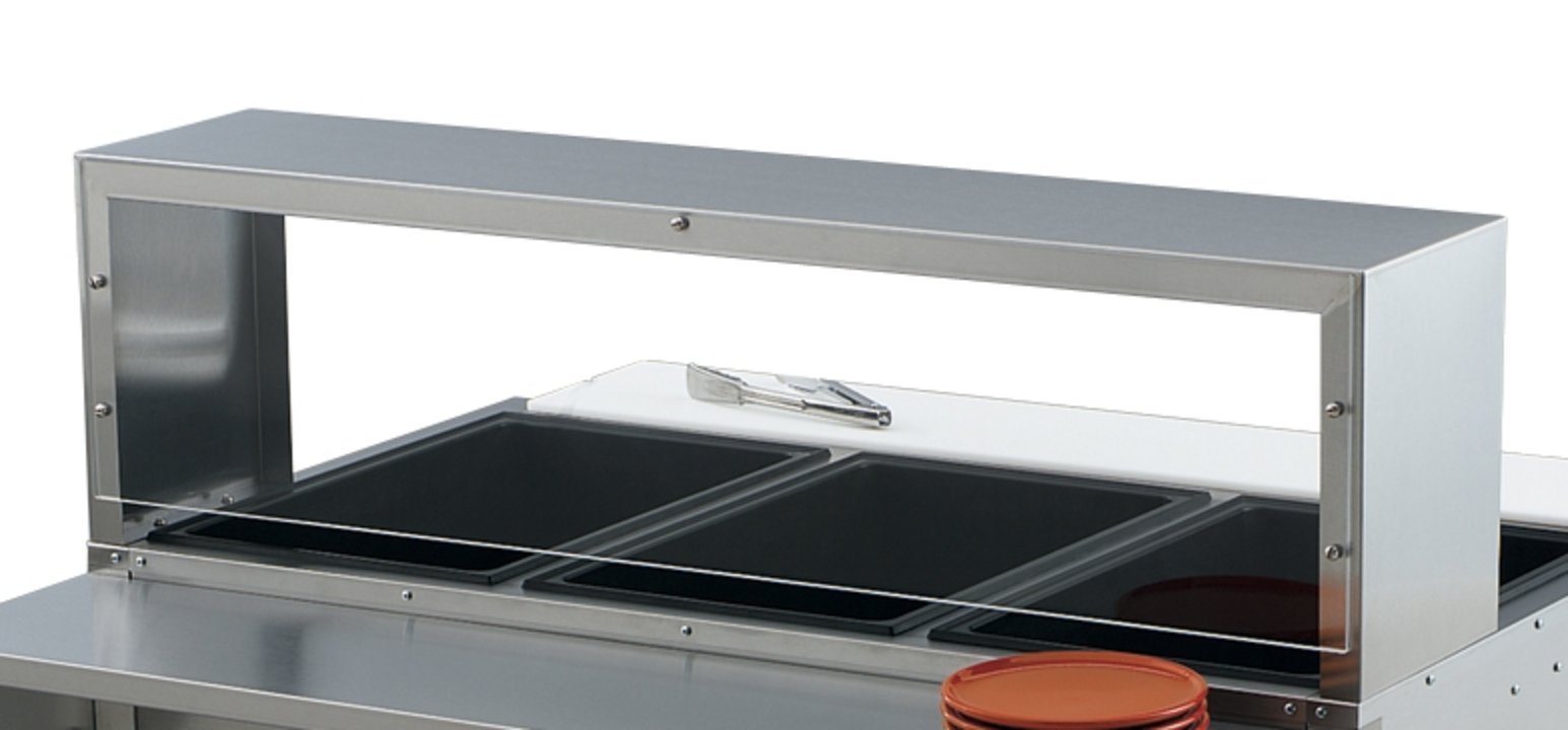 Single Deck Cafeteria Guard with Acrylic Panel for 2 Well or 2 Pan Hot or Cold Food Tables