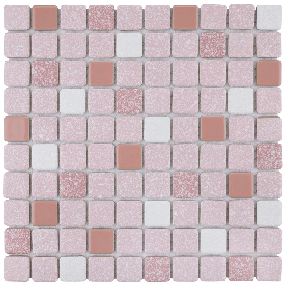 Crystalline Square Pink 12 in. x 12 in. Porcelain Mosaic Tile