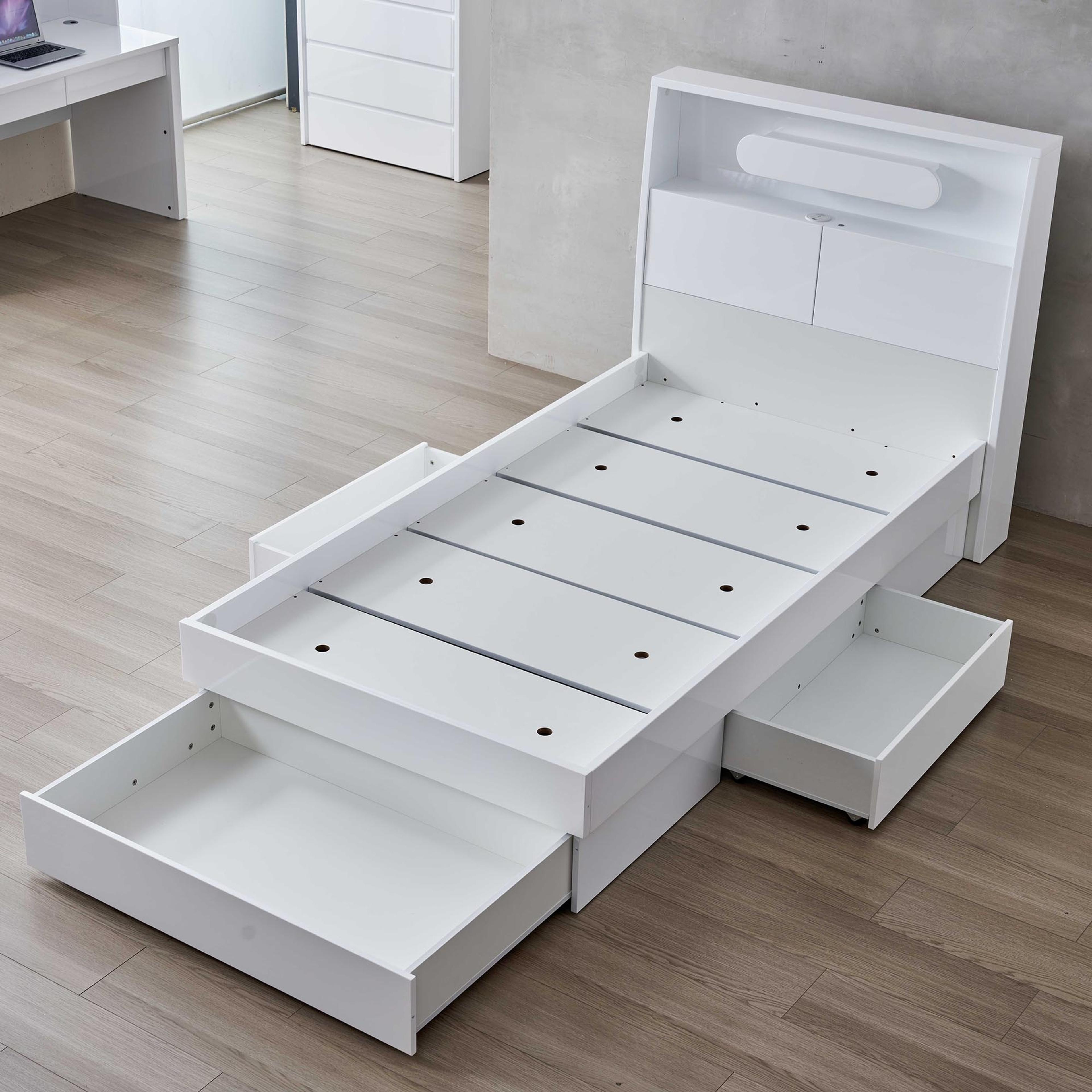 Lifestyle image of the Nova Bed Frame, 3 Drawer Base, Gloss White from Forty Winks