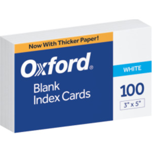 Blank Index Cards, 3" x 5", White, Pack of 100