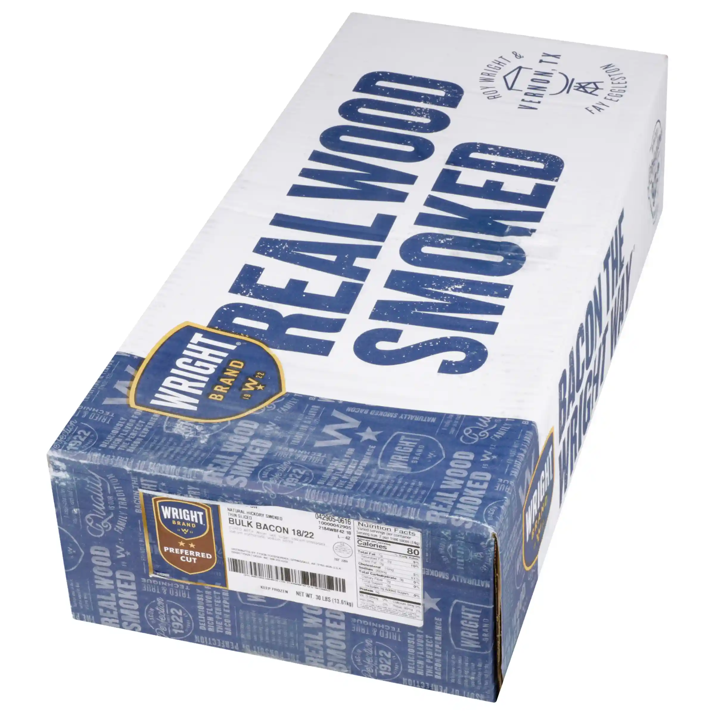 Wright® Brand Naturally Hickory Smoked Thin Sliced Bacon, Bulk, 30 Lbs, 18-22 Slices per Pound, Frozen_image_5