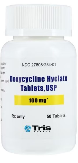 Doxycycline Hyclate Tablets 100mg Bottle -50/Bottle