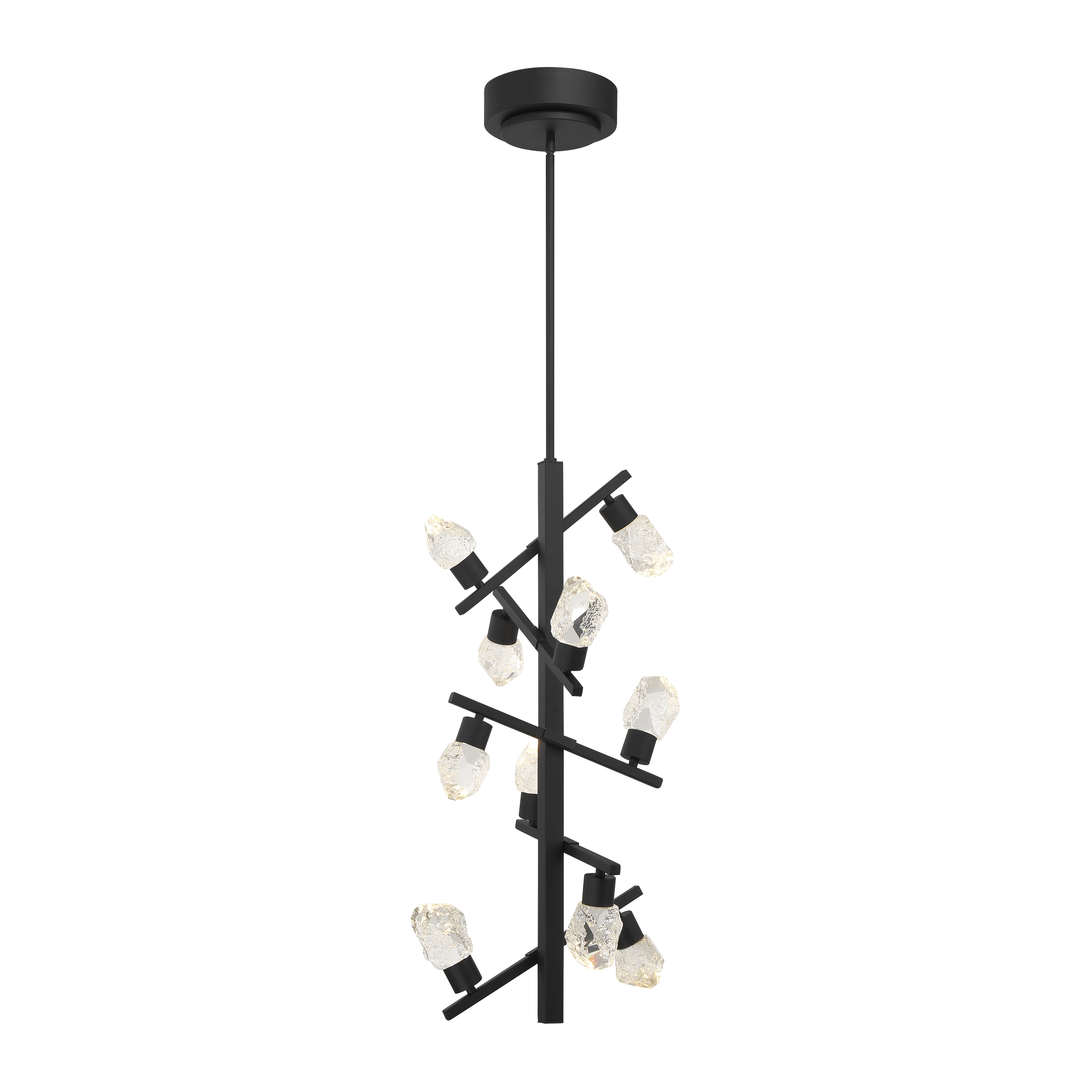 The Kosmyc pendant combines contemporary design with organic texture through its faux rock crystal glass shades and Sand Coal Black finish. With 10 integrated LED lights delivering 2,613 lumens, it provides substantial illumination for foyers and dining spaces while making a bold visual statement. - alternate view