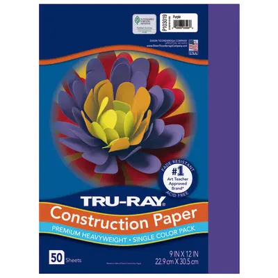 Tru-Ray Premium Heavyweight Construction Paper, Purple, 9"x 12", 50 Sheets
