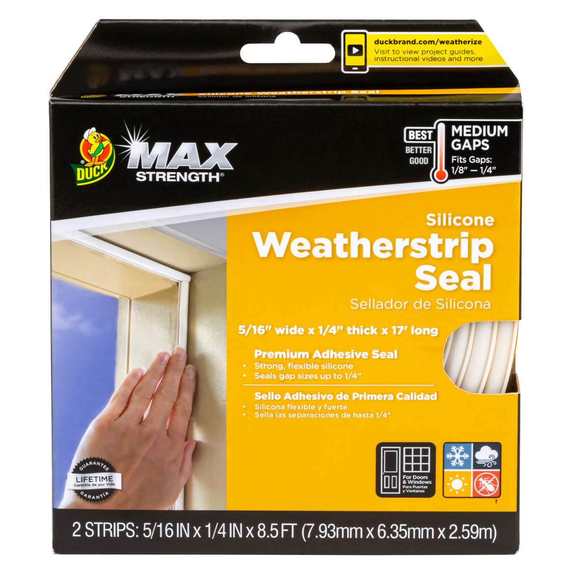 Duck® Brand Max Strength Silicone Weatherstrip Seal - White, .31 in. x .25 in. x 17 ft.