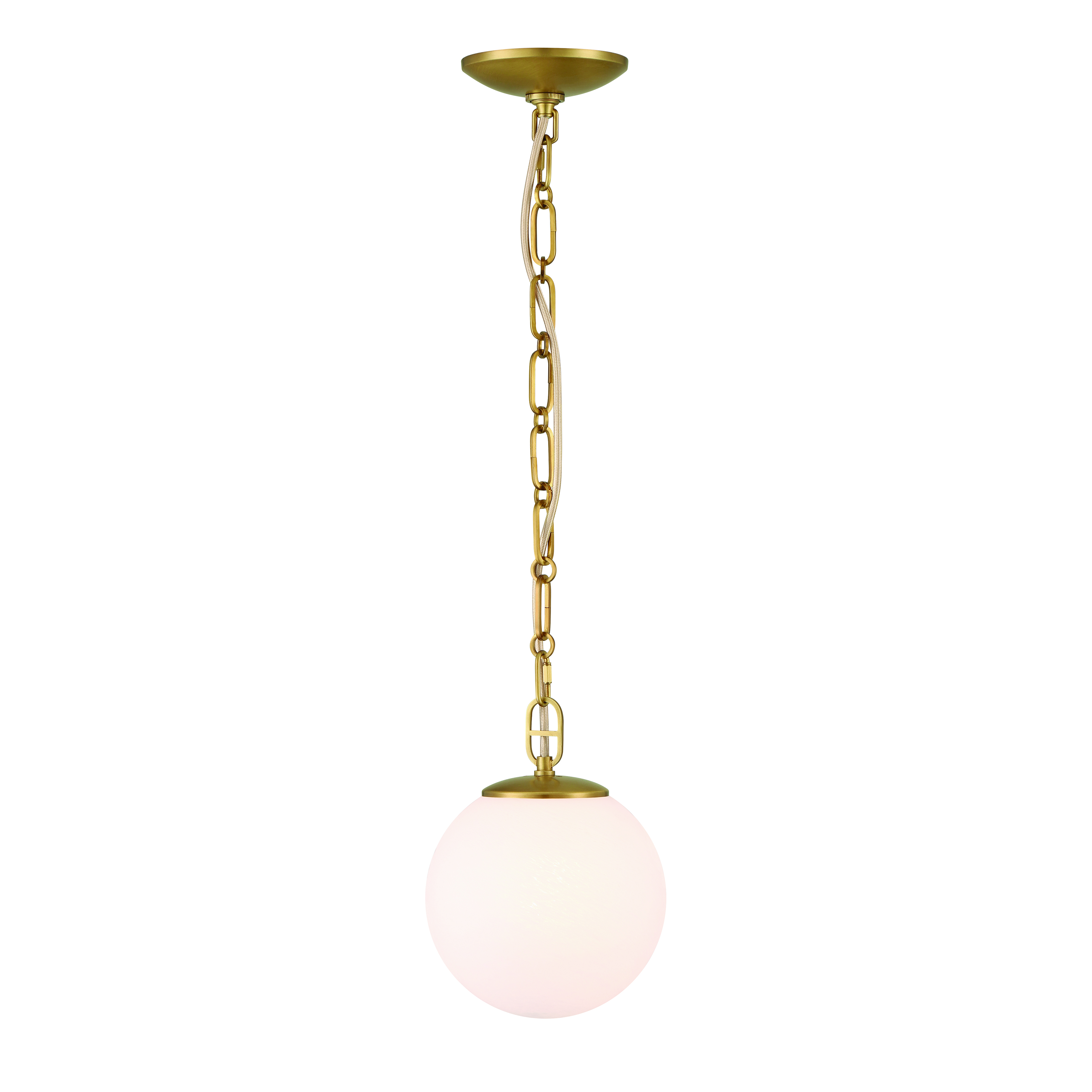 The Marbelle pendant combines timeless brass elegance with etched alabaster glass for warm, diffused lighting. Its compact 7.25" size makes it perfect for kitchen islands, bathrooms, or as accent lighting in hallways and nooks. - alternate view