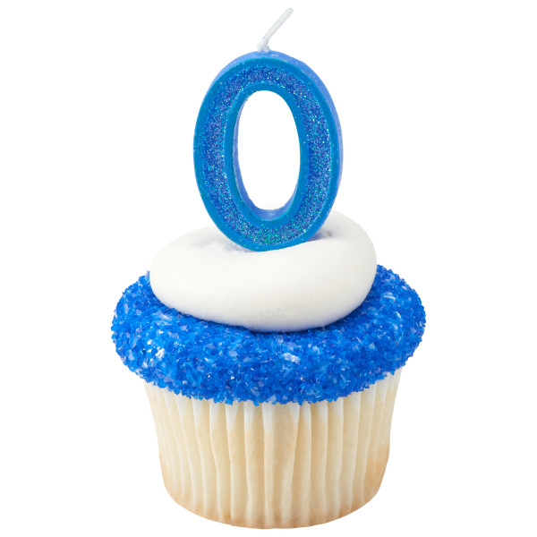 Mini Glitter Blue Numeral Candles
