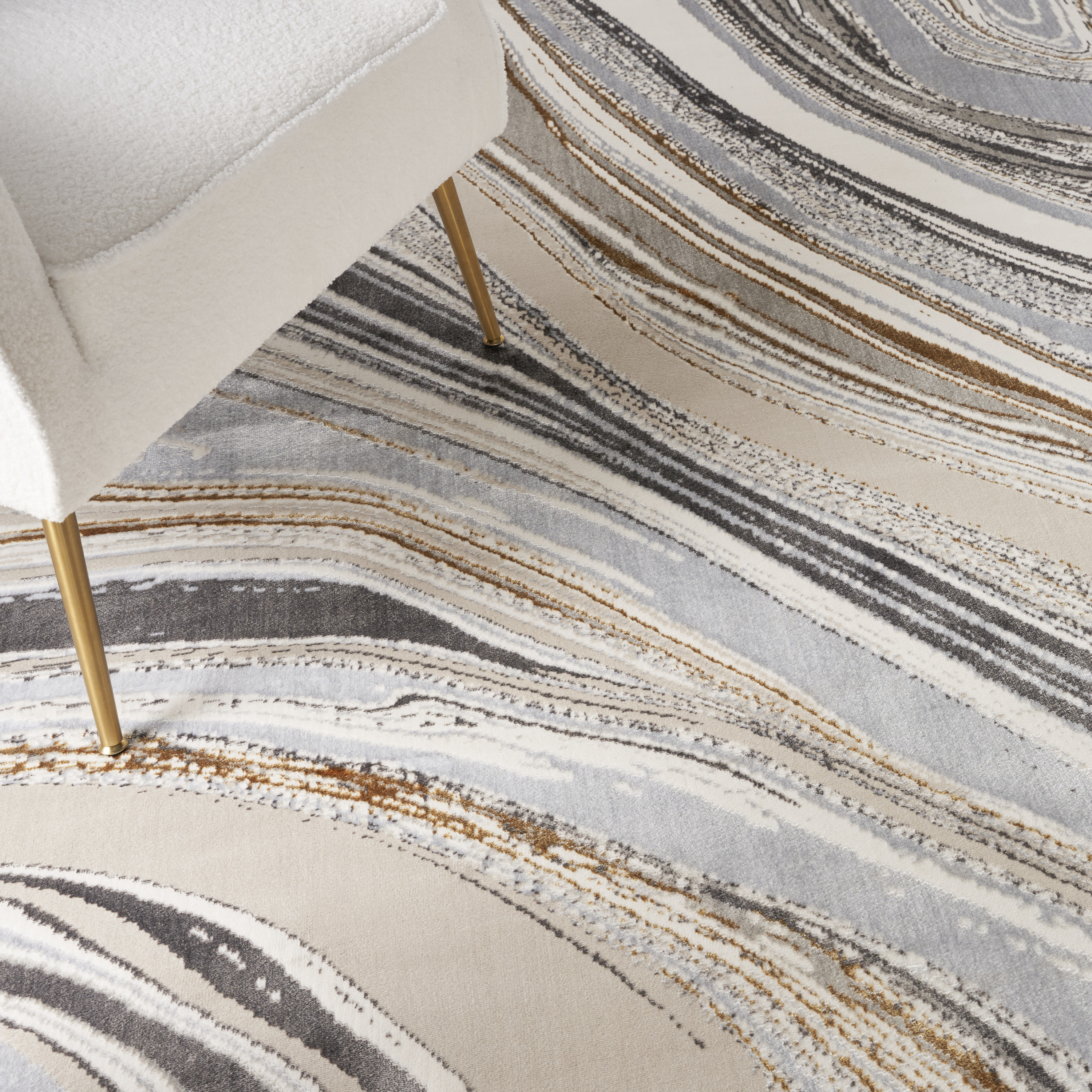 Nourison Glitz 7'10" x 9'10" Grey Gold Modern Indoor Rug