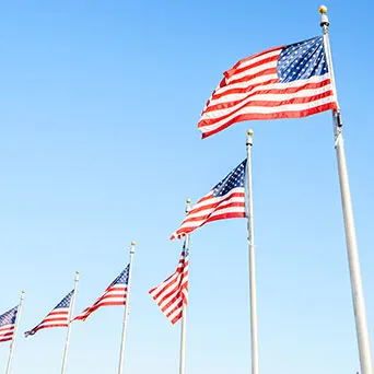 photo of several flag poles flying the American flag