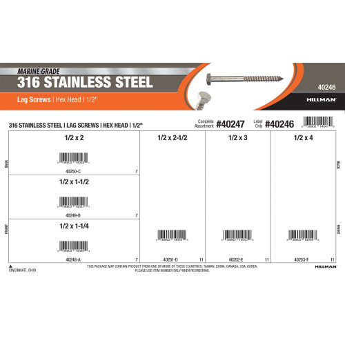 Marine-Grade #316 Stainless Steel Hex-Head Lag Screws Assortment (1/2